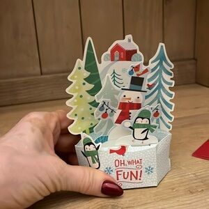 Hallmark Wonderfolds Pop-Up Christmas Cards Set of 6 Two Varieties Tree Snowman